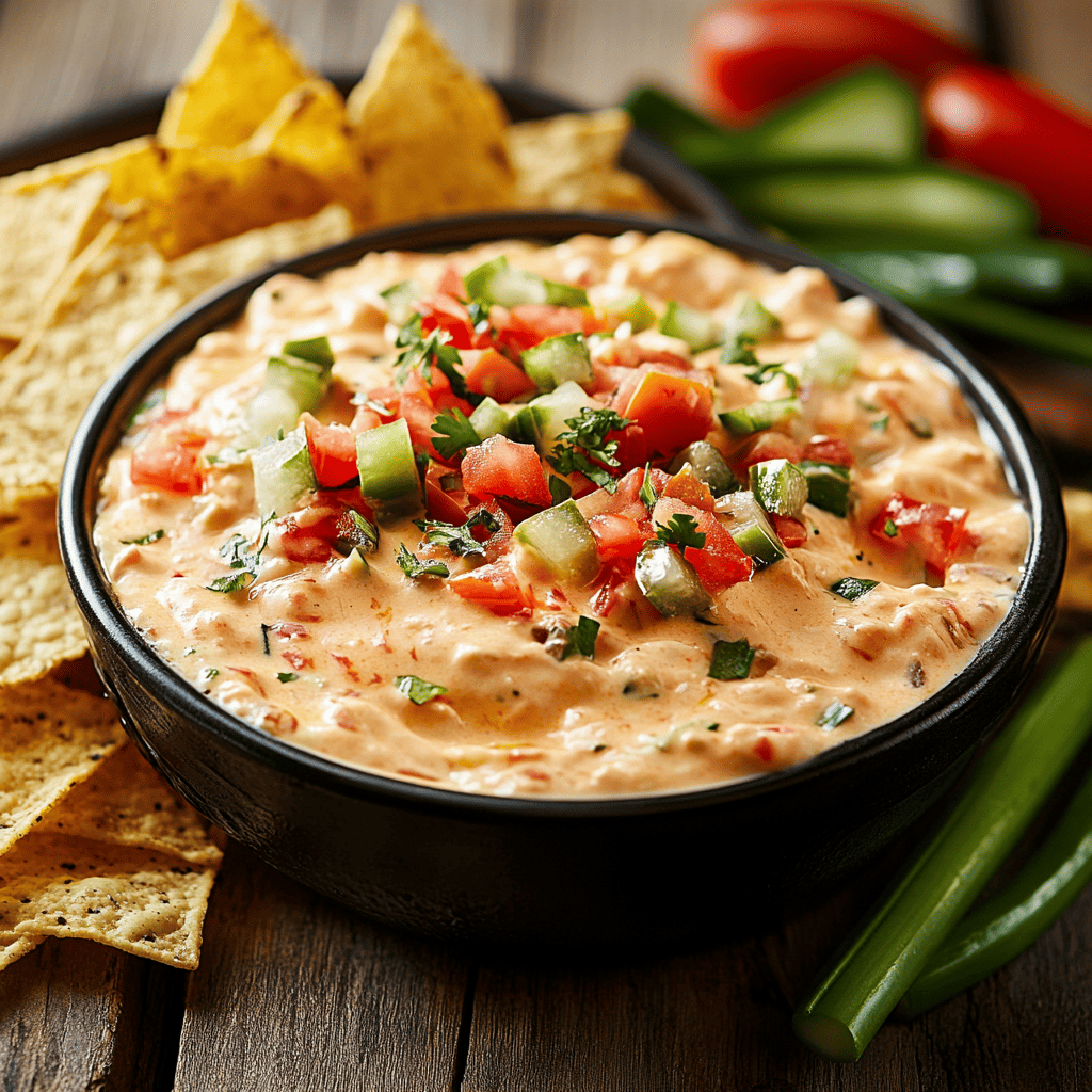 Melted cheese and Rotel tomatoes being stirred in a skillet