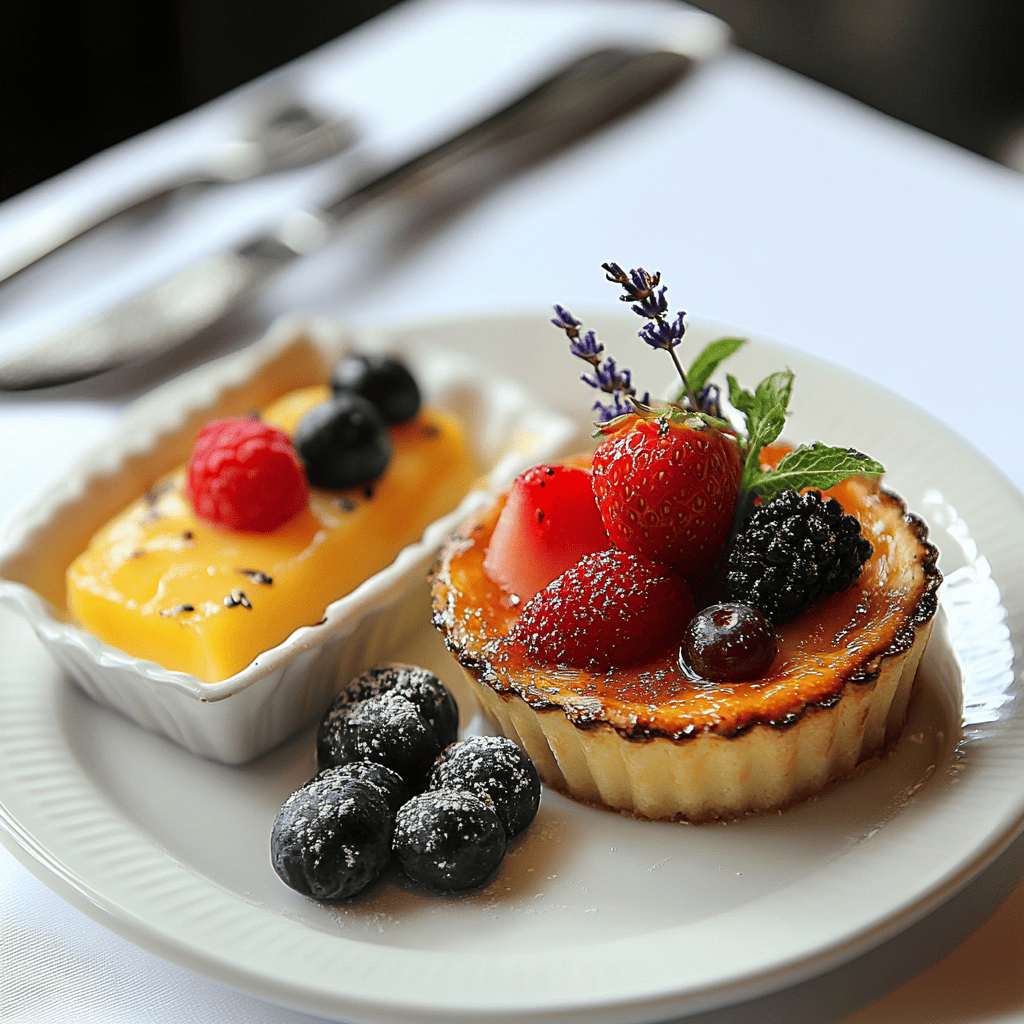 A ramekin of crème brûlée with a caramelized sugar top next to a bowl of silky custard